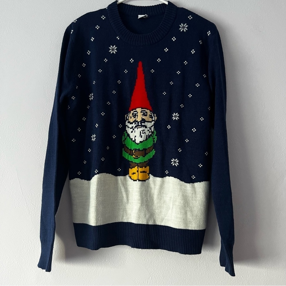 Elf Christmas Sweater Blue Snowflake Small